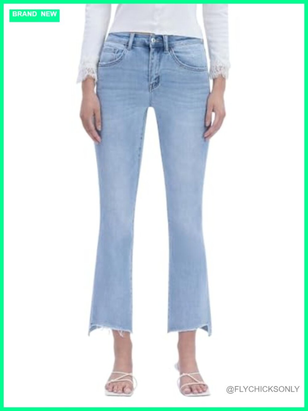 High Rise Frayed Hem Kick Flare Cropped Jeans Comfort Stretch